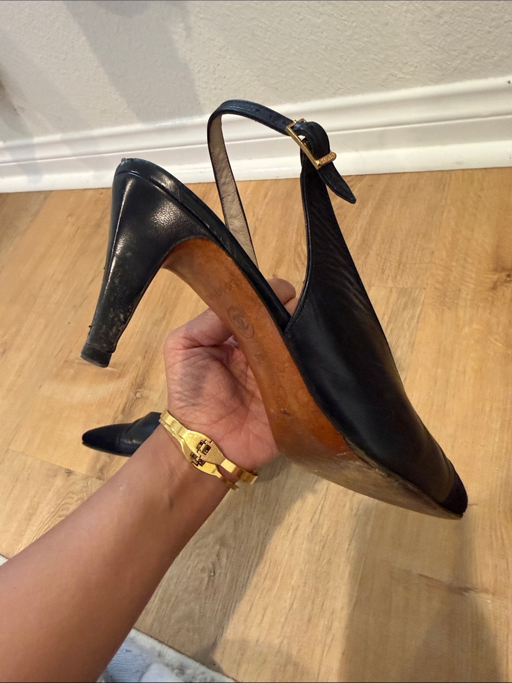 CHANEL Black Leather and Fabric Slingback Pumps - Picture 15 of 15